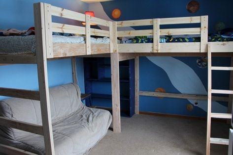 L Shaped Bunk Beds For Kids - Ideas on Foter Small Staircases, Cheap Bunk Beds, Double Loft Beds, Corner Bunk Beds, Corner Loft, L Shaped Bunk Beds, Diy Loft, Bunk Bed Plans, Beds Diy