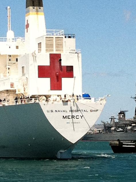 MERCY!!  An impressive floating hospital, the naval ship, Mercy, is docked at Pearl Harbor. Heading on a humanitarian mission for 4.5 months. Mercy Ships, Remember Pearl Harbor December 7, Pearl Harbor Remembrance Day, Pearl Harbor Hawaii, Pearl Harbor Tours, Pearl Harbour Attack, Army Nurse, Us Military, Guardian Angels