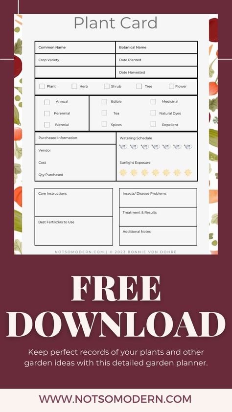 Easy Garden Plants For Beginners, Herb Journal Template Free, Farm Planner Free Printable, Garden Planner Layout, Plant Journal Template Free Printable, Free Garden Planner Printable, Plant Profile Printable, Garden Journal Printables Free, Lawnless Landscaping