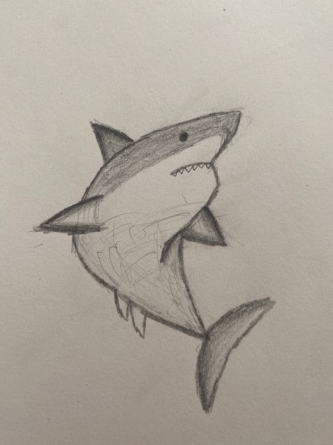 Shark Doodle Cute, Simple Shark Doodle, Shark Sketch Easy, Shark Drawings Easy, Shark Sketch Drawing, Drawing Ideas Shark, Shark Doodle Easy, Sharks Sketch, Easy Ocean Drawings