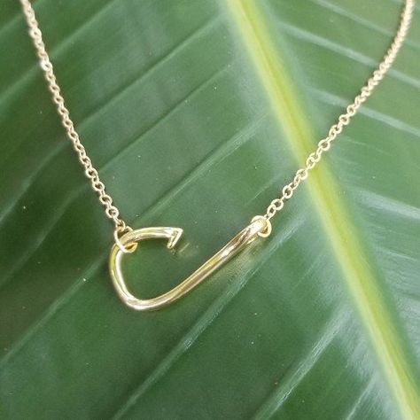 Gold is in! www.FishingAndFaith.com Fish Hook Necklace Fishing Jewelry, Nautical Necklace, Fish Hook Necklace, Gold Beach, Hook Necklace, Fish Jewelry, Wave Necklace, Surfer Necklace, Beach Anklets