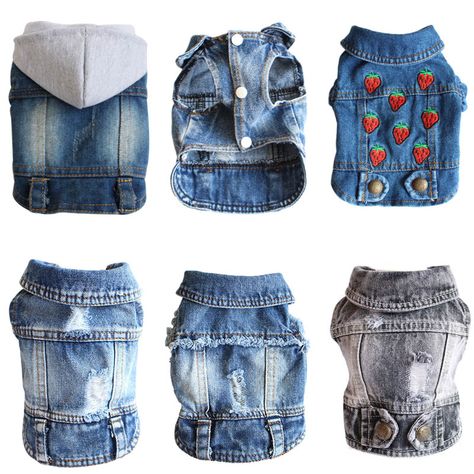 Puppy Outfits, Puppy Jacket, Designer Denim Jacket, Small Dog Coats, Chihuahua Clothes, Dog Clothes Diy, Denim Baby, Denim Dog, Small Dog Clothes