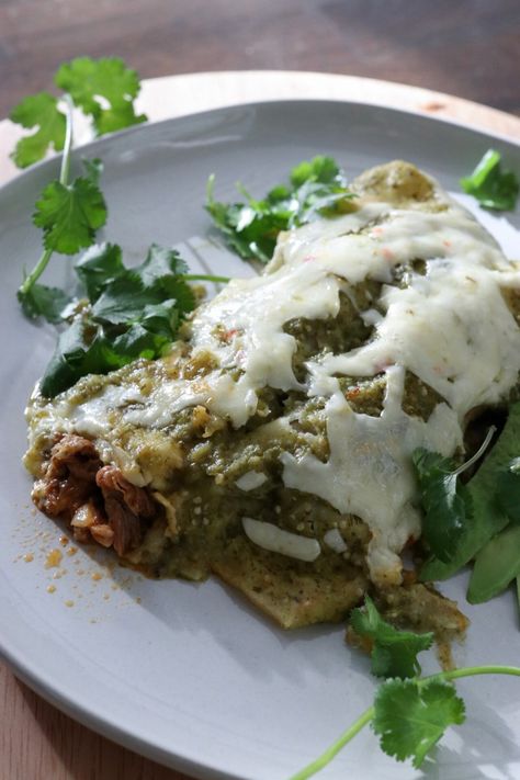 Pork Verde, Salsa Verde Enchiladas, Verde Enchiladas, Enchiladas Corn Tortillas, Chimichanga Recipe, Pork Enchiladas, Clean Eating Vegetarian Recipes, Leftover Pork, Seasoning And Spice