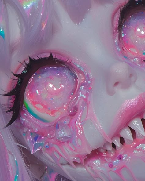 Surreal Art Love, Neon Goth Aesthetic, Alt Sims, Creepy Pink Aesthetic, Kawaii Creepy, Horror Aesthetic, Big Eyes Art, Characters Inspiration Drawing, Yami Kawaii