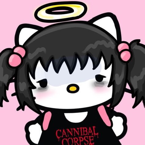 Alternative Pfps, Cute Ig Profile, Pink Goth Pfp, Y2k Aesthetic Hello Kitty, Rooms Hello Kitty, Edgy Sanrio, Black Cutecore, Goth Strawberry, Black And Pink Pfp