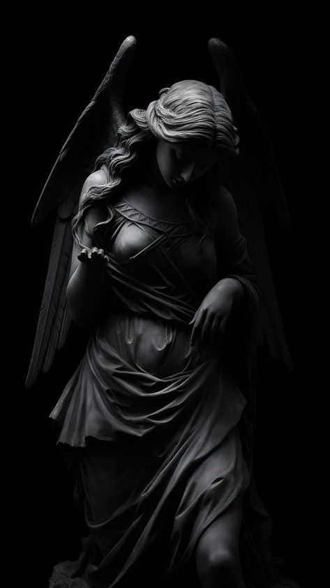 Photography of statue angel black white representation. | free image by rawpixel.com / Bambamfefe Black Angel Statue, Black Cool Wallpaper Iphone, Angel Statue Wallpaper, Black Angel Wallpaper, Goth Core Wallpaper, Dark Angel Aesthetic Wallpaper, Statue Wallpaper Iphone, Black Angel Aesthetic, White And Black Wallpaper Aesthetic