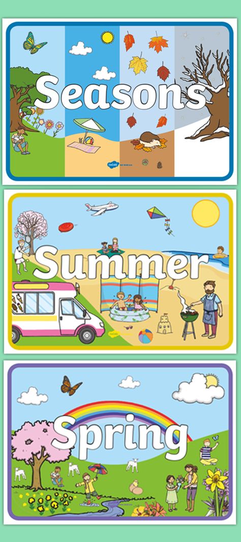 Seasons Posters Classroom, Spring Posters For School, Seasons Pictures, Seasons Display, Classroom Objectives, Seasons Chart, Winter Display, Role Play Areas, Display Posters