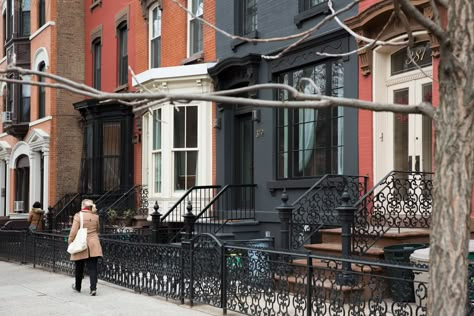 The outside of the home is painted in a bold, beautiful, matte black. Row Home, Brooklyn Brownstone, Park Slope, Home Exterior, Face Lift, House Paint Exterior, Take A Walk, House Tour, Ideas Home