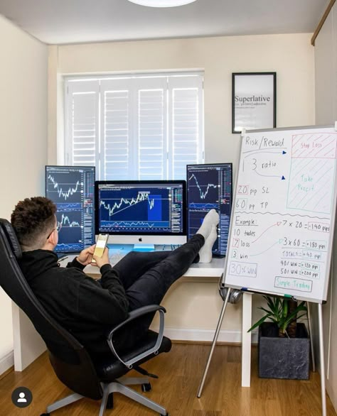 Home Office Set Up, Trading Desk, Forex Trading Training, Computer Desk Setup, Home Studio Setup, Dekorasi Kamar Tidur, Financial Life Hacks, Trading Charts, Computer Setup