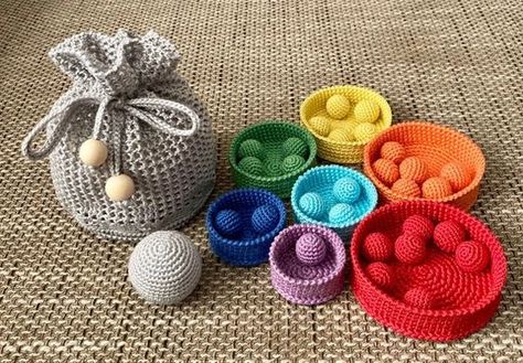 Montessori Inspired Crochet Rainbow Developmental Toys for Kids Sorting Bowls and Balls - Etsy CrochetIdeas, CrochetArt Crochet Kids Pretend Toys, Crochet Toys For One Year Old, Crochet Toy Set, Crochet Toys For Toddlers, Crochet Games For Kids, Crochet Preschool, Crochet Toys For Kids, Crochet Toddler Toys, Crochet Classroom