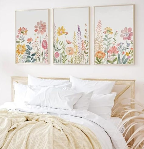 Watercolor Wildflower Wall Art Decor Colorful Flower Pictures Canvas Floral Botanical Wall Art Vintage Prints Poster Floral Painting Artwork for Living Room Bedroom 12x16 Inch Unframed Set of 3 Girls Floral Bedroom, Girl Wall Art Bedroom, Girls Flower Bedroom, Wildflower Bedroom, Cuadros Living, Wildflower Wall, Girls Bedroom Art, Big Girl Bedrooms, Floral Bedroom