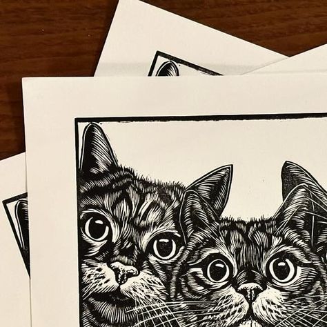 Linocut Cat Print, Cat Block Print, Cat Lino Print, Cat Linocut, Linocut Inspiration, Linocut Ideas, Printmaking Inspiration, Bookplate Design, Printmaking Ideas