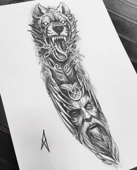 Body Collage, Valhalla Tattoo, Viking Tattoos For Men, Odin Tattoo, Thigh Piece Tattoos, Celtic Tattoos For Men, Fenrir Tattoo, Viking Warrior Tattoos, Norse Mythology Tattoo