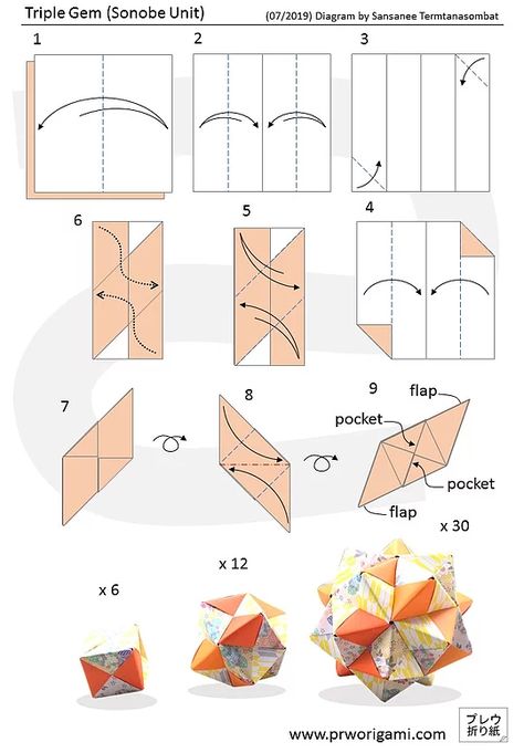 Kusudama Origami Diagram - PrwOrigami Origami Advanced, March Crafts For Kids, Crafts For Easter, March Crafts, Origami Diagrams, Tutorial Origami, Geometric Origami, Origami Ball, Cute Origami