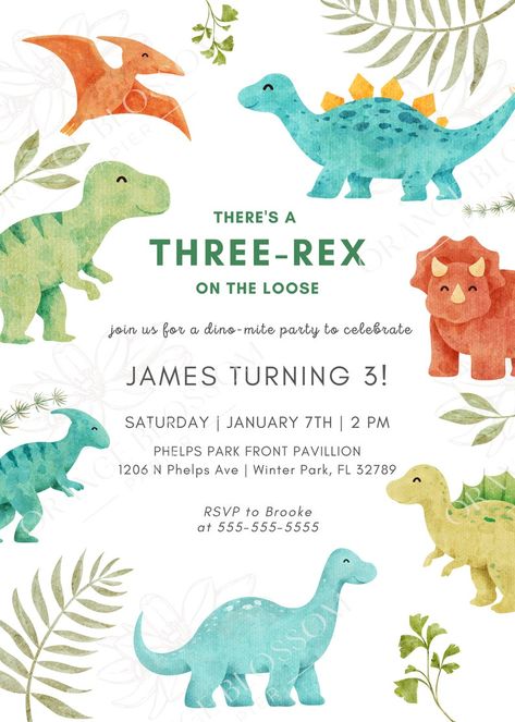 Editable Three Rex Dinosaur Birthday Party Invitation Canva Template 5 X 7 - Etsy Sri Lanka Three Rex Birthday Party Boy Invitation, Three Rex Birthday Party Boy, Three Rex Birthday Invitation, Three Rex Birthday Party, Third Birthday Ideas, Three Rex Birthday, Dinosaur Birthday Party Invitations, Birthday Party Boy, Party Boy