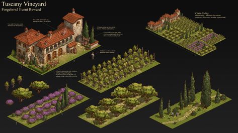 ArtStation - Forge of Empires - Tuscany Vineyard Minecraft Vineyard, Tuscany Vineyard, Forge Of Empires, Construction Minecraft, Italian Vineyard, Gnome Village, Vineyard House, Italian Architecture, Italian Countryside