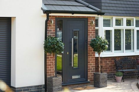 Anthracite Grey Front Door, Black Composite Front Door, Grey Composite Front Door, Colour Symbolism, Composite Front Doors, Front Doors Uk, White Front Door, Porch Canopy, Door Colour