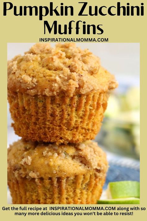 Two pumpkin zucchini muffins stacked atop one another. Baking With Zucchini, Pumpkin Zucchini Muffins, Pumpkin Foods, Pumpkin Zucchini, Spiced Zucchini, Zucchini Muffin Recipes, Baked Good, Pumpkin Pie Mix, Spice Muffins