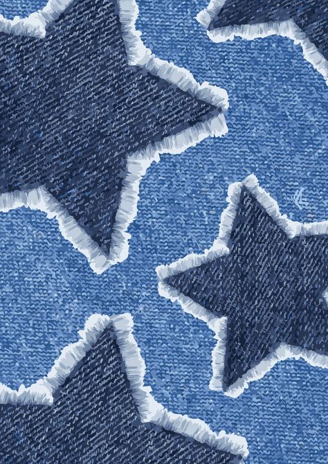 Y2k Blue Aesthetic, Poster 90s, Denim Stars, Y2k Collage, Fabric Illustration, Denim Wallpaper, Frayed Fabric, Denim Background, Blue Scrapbook