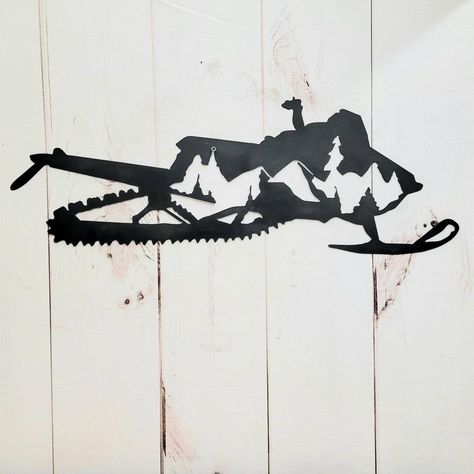 Snowmobile Gifts For Him, Snowmobile Tattoo Ideas, Snowmobile Tattoo, Polaris Snowmobile, Forest Silhouette, Home Decor Wall Hanging, Mountain Tattoo, Mountain Wall, Mountain Scene