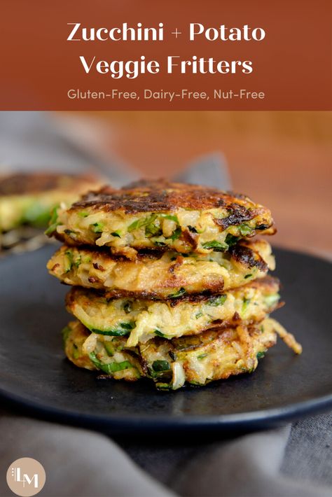 Easy Zucchini + Potato Veggie Fritters (Gluten-Free, Vegan-Optional, Dairy + Nut-Free) — living minnaly Veggie Fritters, Potato Fritters, Potatoes Carrots, Easy Zucchini, Vegan Potato, Free Living, Zucchini Recipes, Parsnips, Leafy Greens