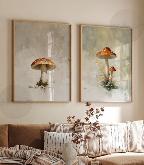 Boho Mushroom Print Set of 2, Magic Mushrooms Paintings, Nursery Gallery Wall art, Fungi Printable Art, Digital Download, y2k Home Decor Gallery Wall Nursery, Art Gallery Wall, Botanical Art, Printing Services, Wall Painting, Printable Art, Gallery Wall, Stuffed Mushrooms, Nursery