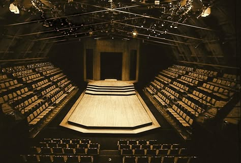 Types of Stages!  A thrust stage is a stage that extends into the auditorium so that the audience is seated around three sides. Thrust Stage, Black Box Theater, Cinema Interior, Theatrical Scenery, Trojan Women, School Theatre, Stratford Festival, Minecraft City Buildings, Stratford Ontario