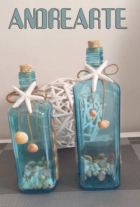 Alcohol Bottle Crafts, Seahorse Wall Art, Halloween Village Display, Glassware Crafts, Oyster Shell Crafts, Nautical Crafts, Idee Cricut, Beachy Christmas, Shell Crafts Diy