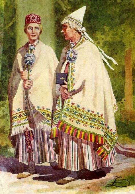 Latvian Clothing, Demon Clothes, Baltic Mythology, Latvian Symbols, Traditional Costumes Of The World, Swedish Empire, Fairy Tale Story, European Folk Art, Heritage Recipes