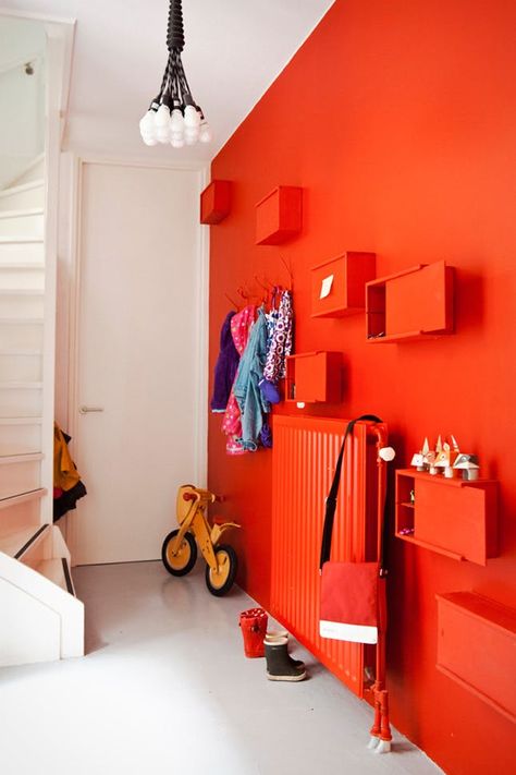 Red Kids Rooms, Orange Room, Orange Walls, Red Walls, Space Saving Furniture, Colour Palettes, Wall Color, Design Interior, Kid Room Decor