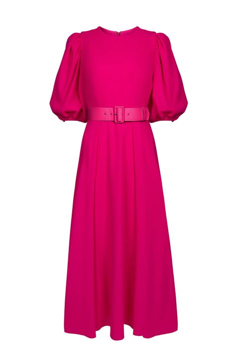 Beulah London, Floral Evening Dresses, Western Dresses For Women, Dresses Western, Western Suits, Hot Pink Dress, Wool Crepe, Ethical Fashion Brands, Silk Shift Dress