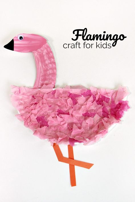 Easy Flamingo Craft for Kids! A simple paper plate and tissue paper craft for preschoolers! Zoo Crafts, Zoo Animal Crafts, Tissue Paper Craft, Flamingo Craft, Summer Flamingo, Neli Quilling, Tissue Paper Crafts, Pink Crafts, Sand Crafts