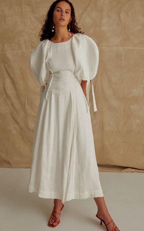 White Midi Dress Casual, Long Puffy Sleeve Dress, Puff Outfit, Aje Dress, Maxi White Dress, Neoprene Dress, Poplin Dress, Mode Inspo, Midi Length Dress