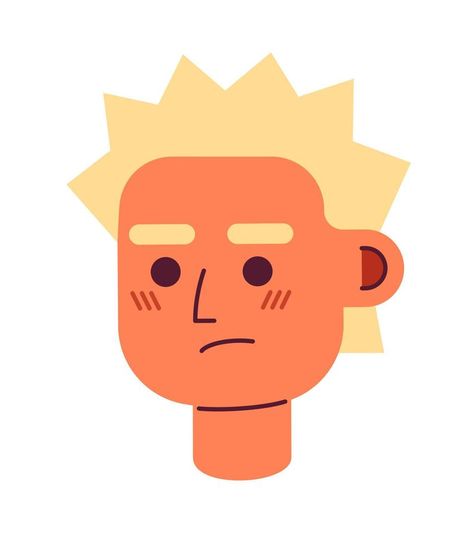 Irritated young man with prickly hair semi flat vector character head. Colorful avatar icon. Editable cartoon user portrait. Simple colour spot illustration for web graphic design and animation Flat Cartoon Character, Vector Character Design Simple, User Research Illustration, Character Illustration Simple, Simple Character Animation, Flat Illustration Characters, Easy Characters To Draw, Simple Character Illustration, Flat Portrait