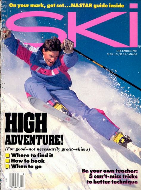 Who had a pair of these HEAD SKIs, Raichle boots, SCOTT Sports poles or this flashy jacket? From #SKI Magazine! Vintage Ski Magazine, 80s Aspen, Ski Video, Snowboard Magazine, Ski Vibes, Skiing Video, Ski Magazine, 80s Sport, Old Skis