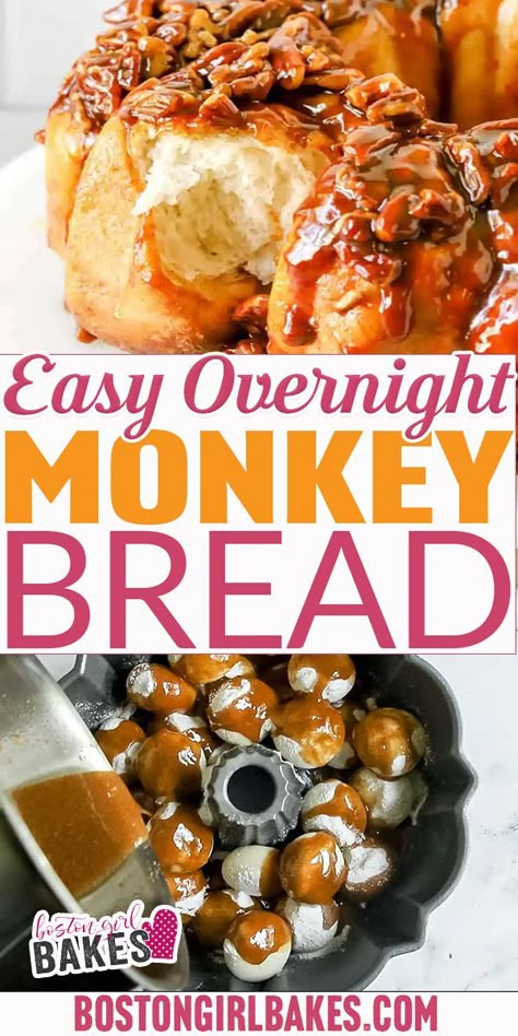 With only 6 ingredients and can be prepared the night before, you are going to love this overnight monkey bread and maybe hate me little for how easy and crazy good it is. Better break out the stretch pants for this easy monkey bread recipe made with frozen Rhodes dinner rolls and butterscotch pudding. When it comes to breakfast... | @bostongirlbakes Things To Make With Rhodes Rolls, Monkey Bread With Bread Dough, Monkey Bread Recipe Rhodes Dinner Rolls, Monkey Bread With Frozen Rolls, Monkey Bread With Yeast Rolls, Monkey Bread Pudding, Rhodes Rolls Dessert Recipes, Monkey Bread Crockpot Easy, Recipes Using Frozen Dinner Rolls