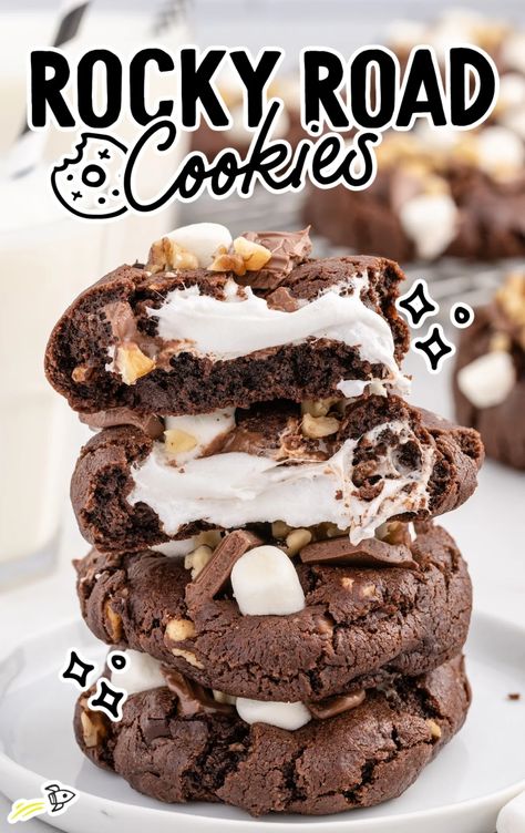 Rocky Road Cookies - Spaceships and Laser Beams Rocky Road Desserts, Rocky Road Cookies Recipe, Rocky Road Brownies Recipe, Bakery Style Cookies, Rocky Road Cookies, Scream Christmas, Rocky Road Brownies, Giant Cookies, Rocky Road Fudge