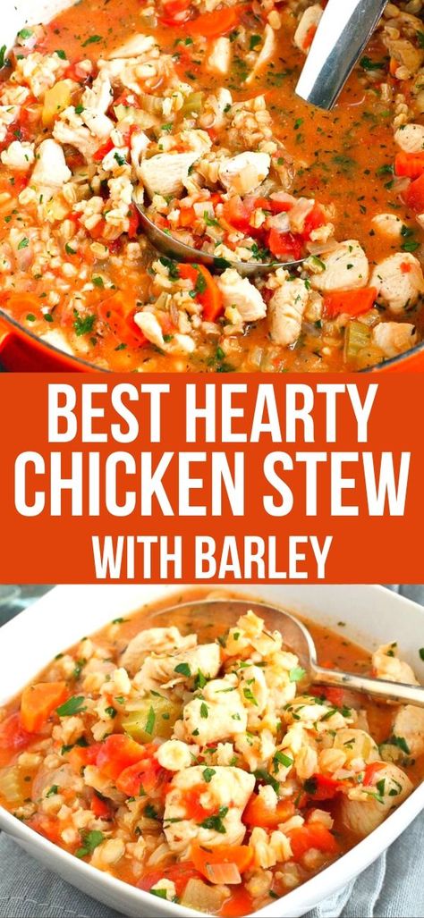 Chicken Barley Stew, Chicken And Barley Stew, Barley Chicken Soup, Recipe With Barley, Crockpot Chicken Barley Soup, Stew With Barley, Chicken Soup With Barley Recipe, Chicken Mushroom Barley Soup, Chicken Vegetable Barley Soup