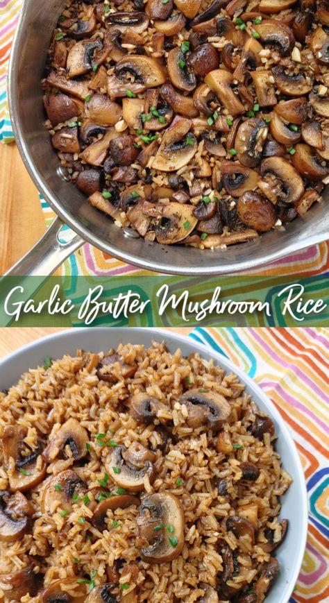 Fresh mushrooms sautéed with garlic and butter cooked with rice on the stovetop in a savory, beefy stock for a quick and easy side dish. Butter Mushroom Rice, Mushroom Pilaf Rice, Quick Healthy Rice Recipes, Beefy Mushroom Rice Casserole, Wild Rice Mushroom Pilaf, Garlic Mushroom Rice, Easy Mushroom Rice Recipes, Side Dishes With Mushrooms, Rice Pilaf With Mushrooms