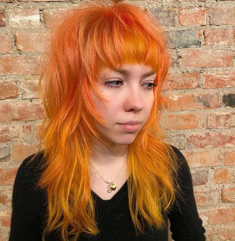 Showy Razor Cut on Long Hair Ideas 2023 Fox Cut Hair, Fire Orange Hair, Haircut References, Long Hair Ideas, Razor Cuts, Texture Layers, Razored Bob, Haircut Idea, Razor Cut Hair