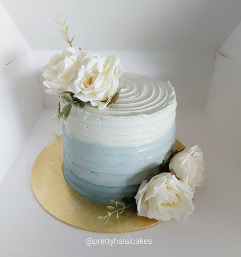 Dusty Blue Baby Shower Cake, Engagement Cake Blue, Cake Blue Flowers, Blue Baby Shower Cake, 60th Cake, Birthday Cake For Women Simple, Spatula Painting, Art Birthday Cake, Buttercream Birthday Cake