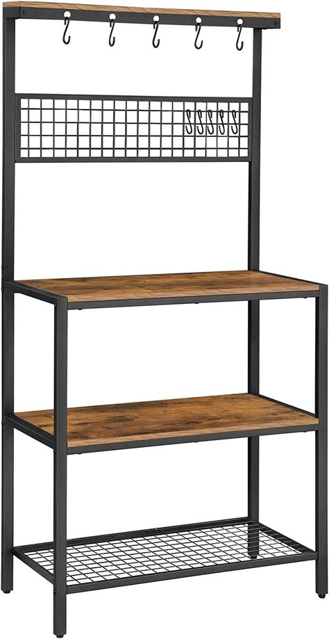 Bakers Rack Coffee Bar, Coffee Bar Kitchen, Kitchen Storage Shelf, Kitchen Storage Shelves, Bakers Rack, Home Coffee Bar, Shelf Rack, Metal Furniture Design, Regal Design