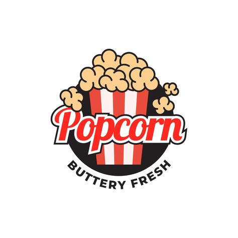 Popcorn logo, label, symbol or sign isolated on white background. Vector illustration of snack for your design. Popcorn Logo, Logo Banners, Logo Label, Marketing Design, Custom Illustration, Custom Branding, Custom Packaging, Background Banner, Custom Logo Design