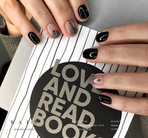 Olive Nails, Black And White Nail, Nagellack Trends, Goth Nails, Minimal Nails, Super Nails, Round Nails, White Nail, Ideas Nails