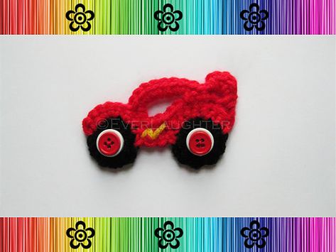 Ravelry: Race Car Applique by Patricia Eggen Car Applique, Appliques Au Crochet, Crochet Appliqué, Crochet Puff Flower, Crochet Appliques, Crochet Embellishments, Crochet Unique, Random Crafts, Confection Au Crochet