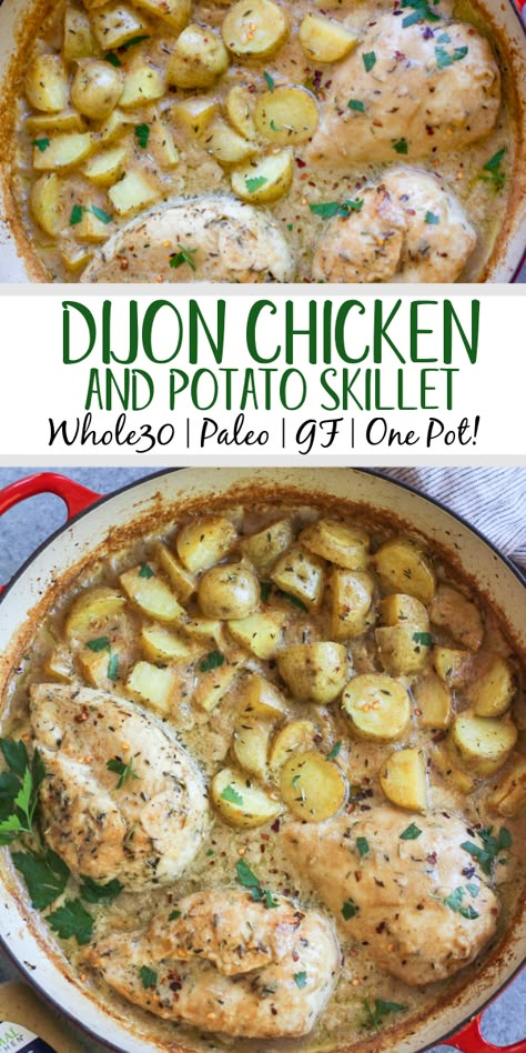 Whole30 Chicken Thigh Recipes, Paleo Chicken Skillet Recipes, Chicken And Potatoes Recipes Dairy Free, Paleo Chicken And Potatoes, Whole 30 Easy Snacks, Whole30 Chicken Casserole, Whole 30 Breaded Chicken, Whole 30 Recipes Dinner Chicken, Whole 30 Dijon Chicken