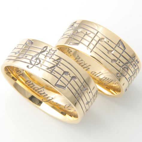 Music Themed Jewelry, Hand Engraved Rings, Music Rings, Couples Rings, Music Wedding, Engraved Wedding Rings, Random Aesthetics, Music Jewelry, Engraved Wedding