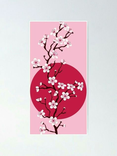 Japan Canvas Painting, Chinese Flower Drawing, Japanese Art Simple, Sakura Illustration, Sakura Painting, Tree Drawing Simple, Cherry Blossom Drawing, Japan Flower, Chinese Crafts