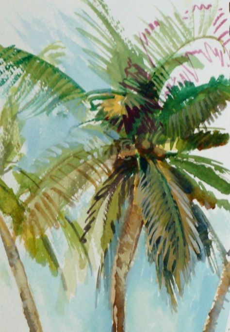 Florida Painting, Palm Tree Painting, Tree Paintings, Palm Trees Painting, Palm Tree Art, Coconut Palm Tree, Arches Watercolor Paper, Coconut Palm, Watercolor Trees