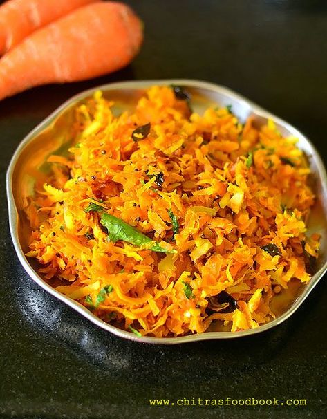 carrot palya recipe - Karnataka style ! Carrot Recipes Indian, Indian Carrot Recipes, Carrot Stir Fry, Karnataka Recipes, Poriyal Recipe, Recipe For Rice, Spinach Dal, Vegetarian Treats, Recipe Rice